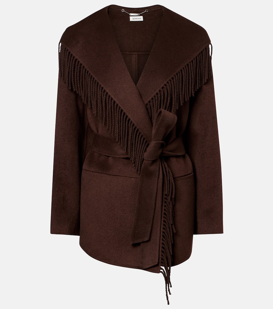 Simkhai Rowen Fringed Wool-blend Jacket In Brown