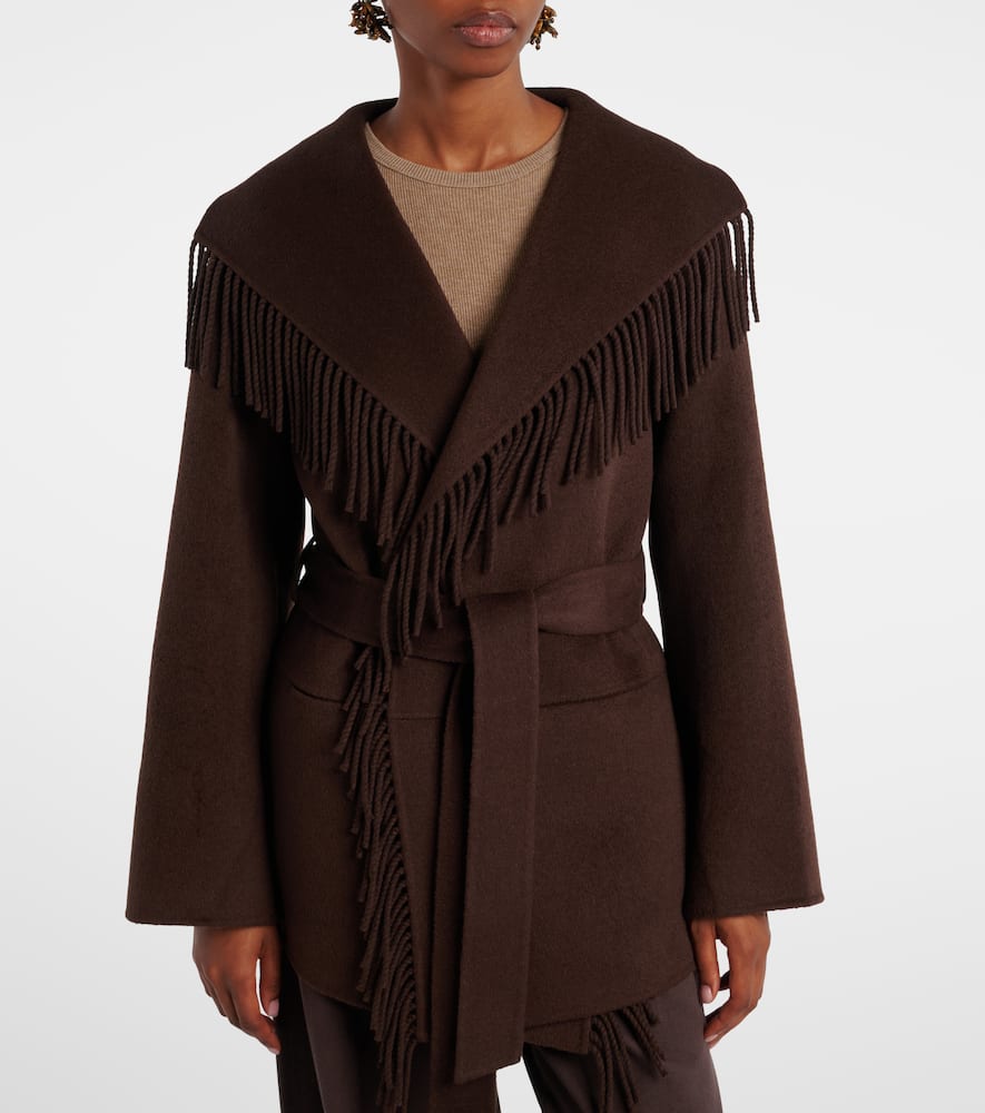 Simkhai Rowen Fringed Wool-blend Jacket In Brown