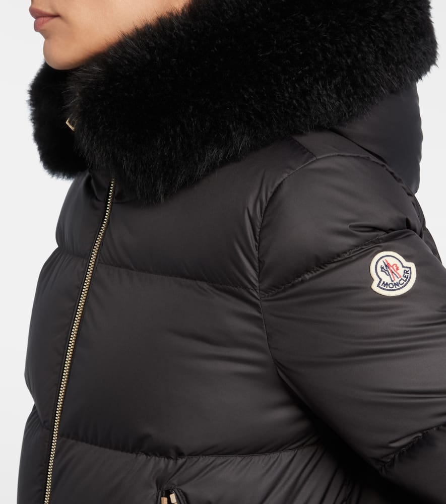 Moncler Laichefur Hooded Shearling-trimmed Short Down Jacket In Black
