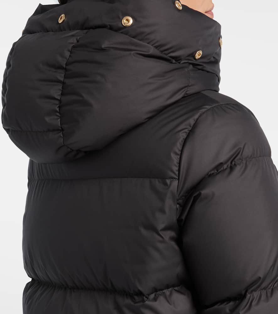 Moncler Laichefur Hooded Shearling-trimmed Short Down Jacket In Black
