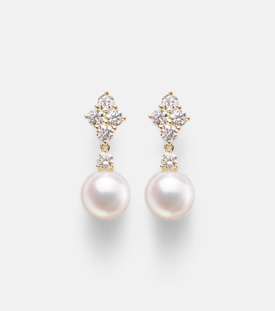 Mikimoto 18kt Gold Drop Earrings With Pearls And Diamonds In Gold