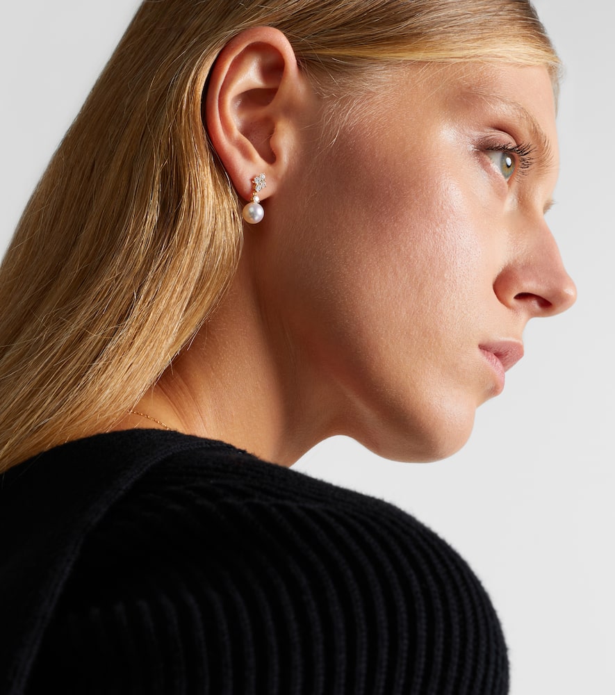 Mikimoto 18kt Gold Drop Earrings With Pearls And Diamonds In Gold