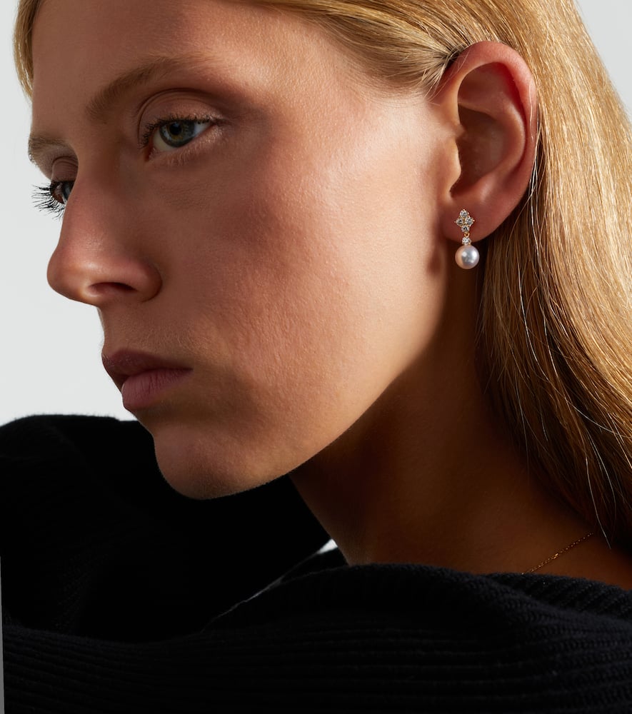 Mikimoto 18kt Gold Drop Earrings With Pearls And Diamonds In Gold