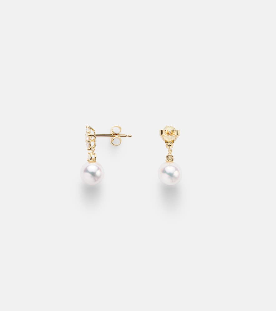 Mikimoto 18kt Gold Drop Earrings With Pearls And Diamonds In Gold