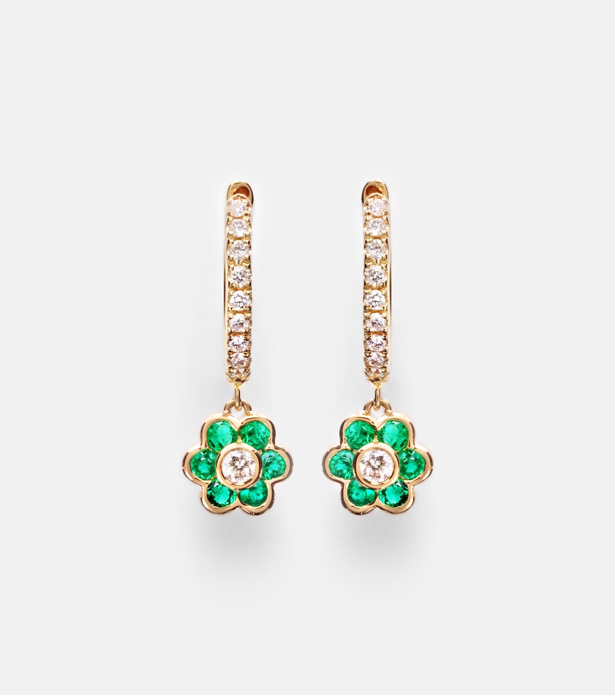 Anita Ko Flora 18kt gold huggie earrings with diamonds and emeralds