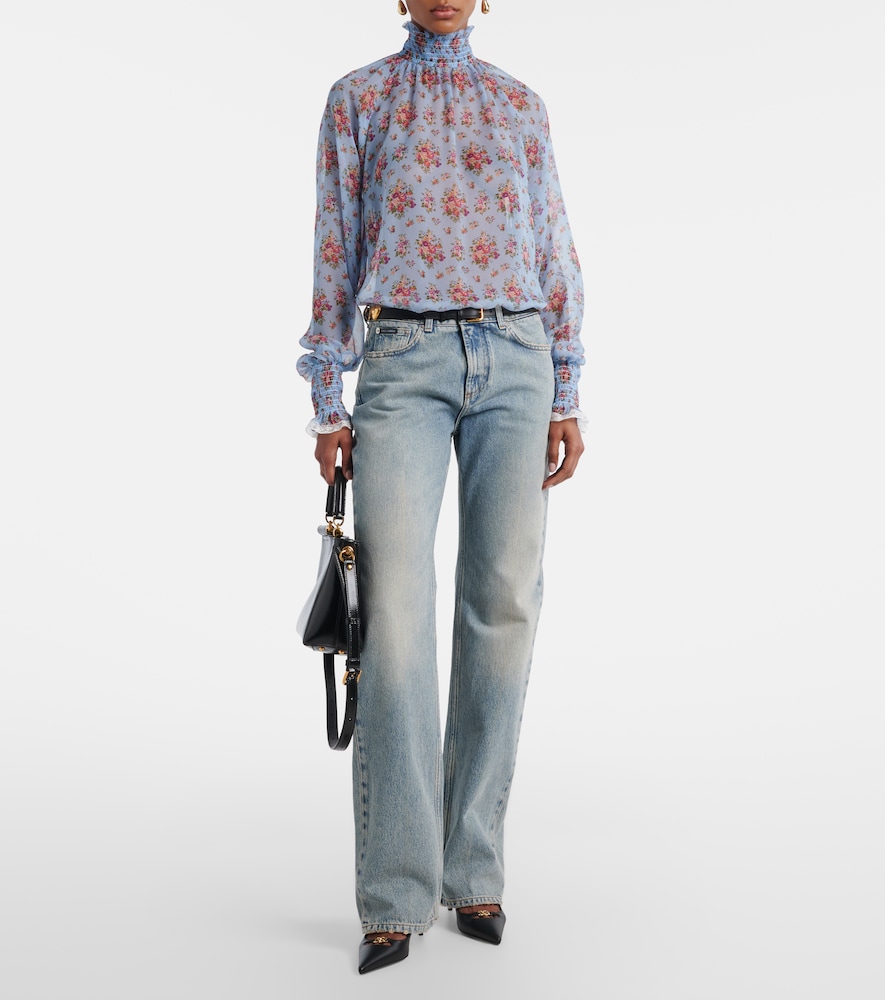 Dolce & Gabbana Leather-trimmed straight jeans