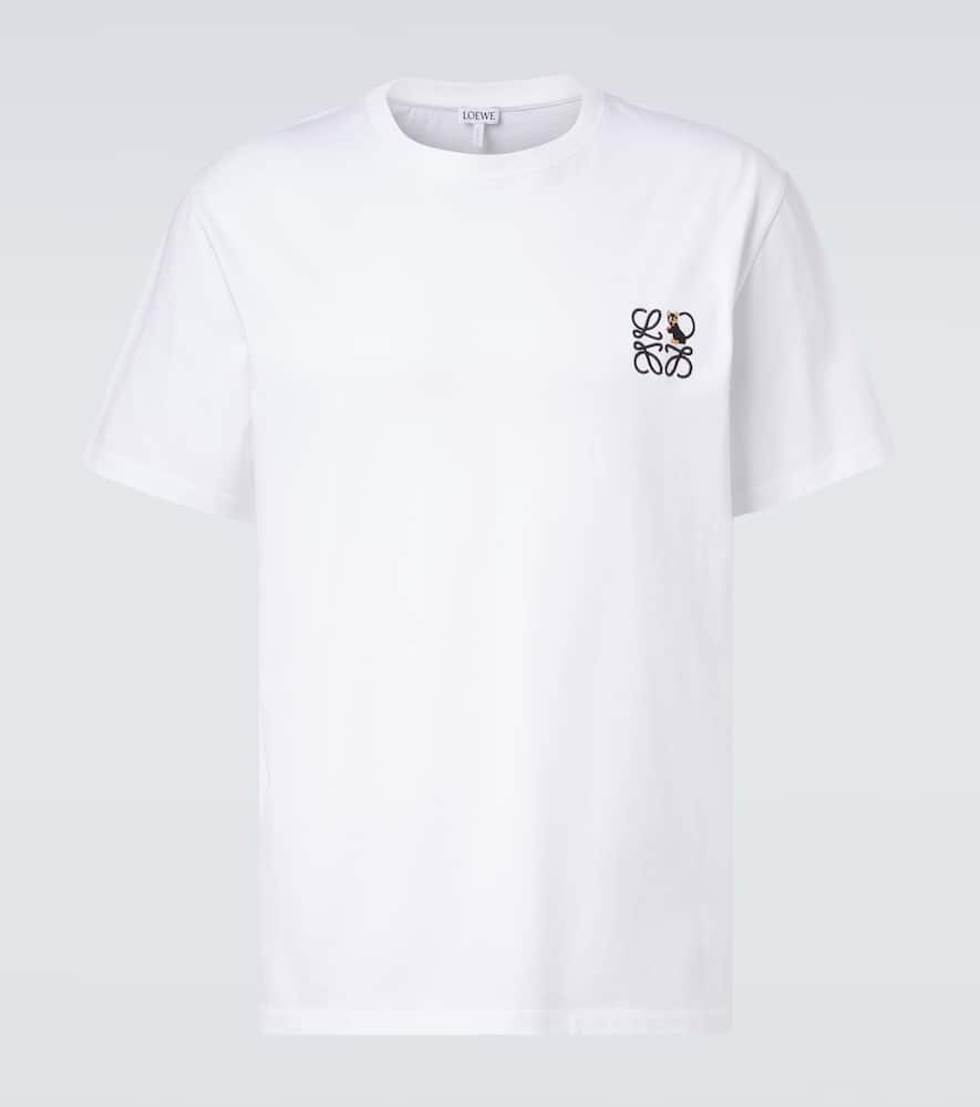 Loewe Slim-fit Logo-embroidered Cotton-jersey T-shirt In White