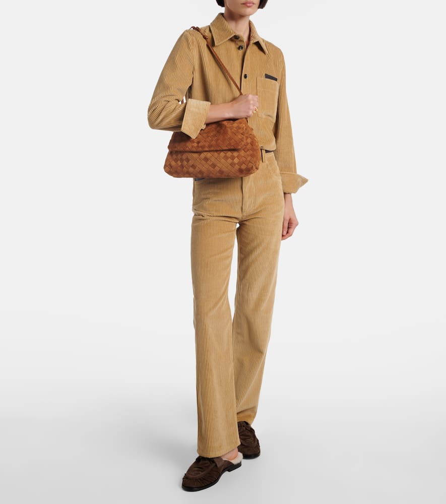 Bottega Veneta Giorno Intrecciato Suede Clutch In Brown