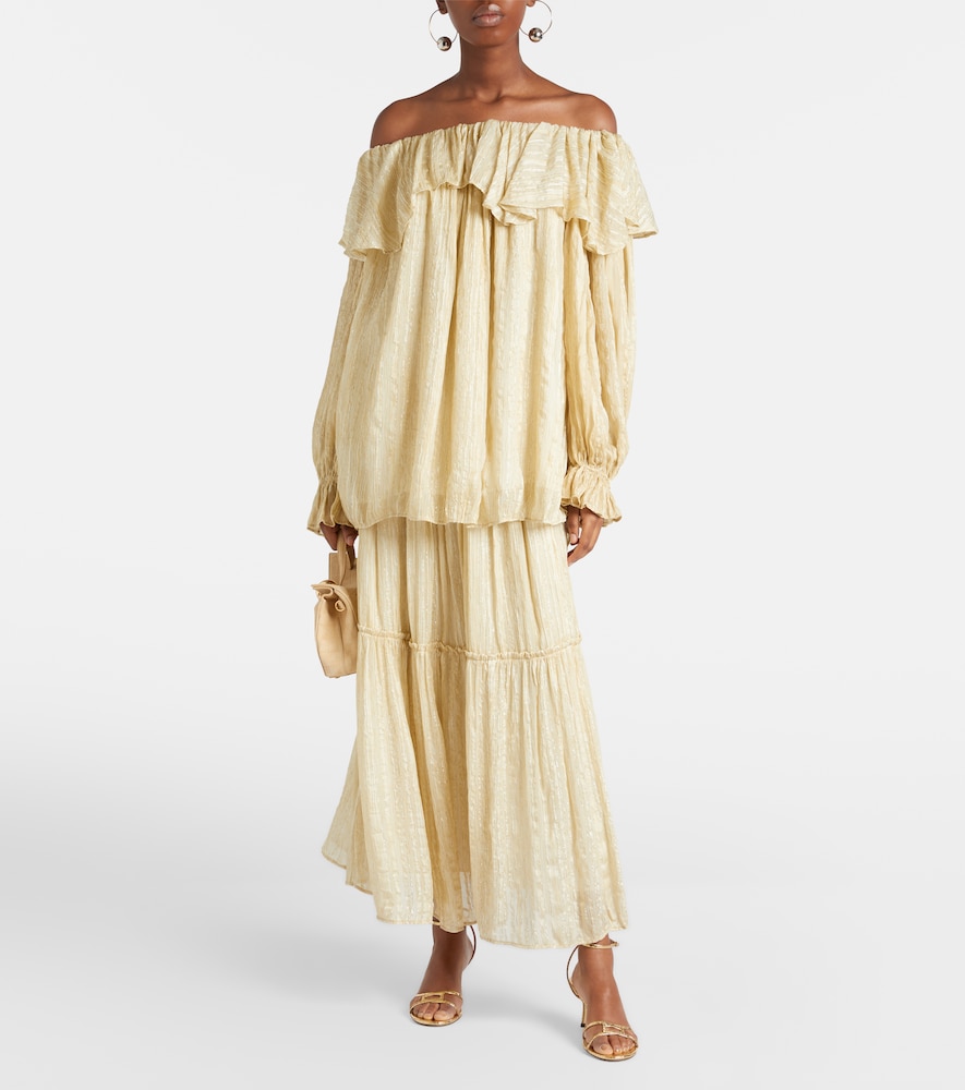 Xu Zhi Ruffled striped silk-blend top