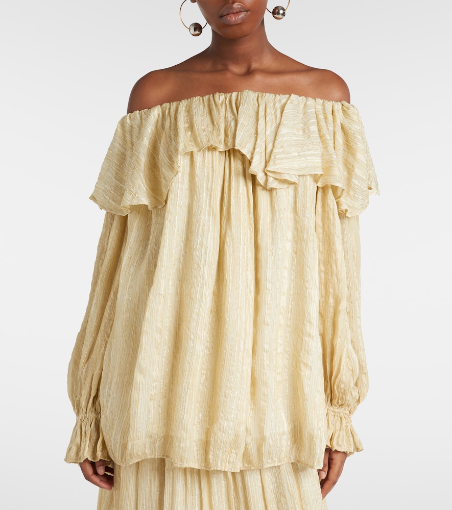 Ruffled Striped Silk-Blend Top
