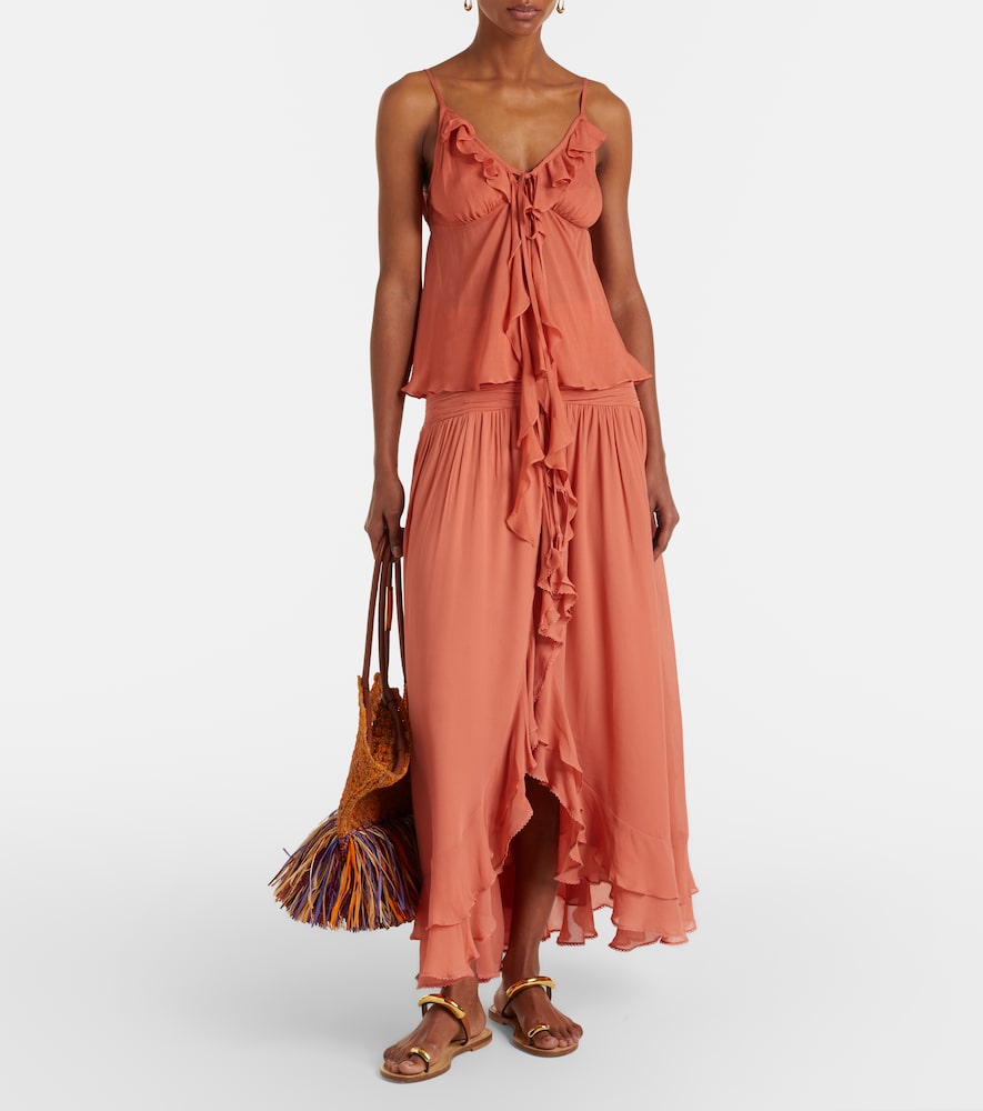 Poupette St Barth Neree ruched ruffled maxi skirt