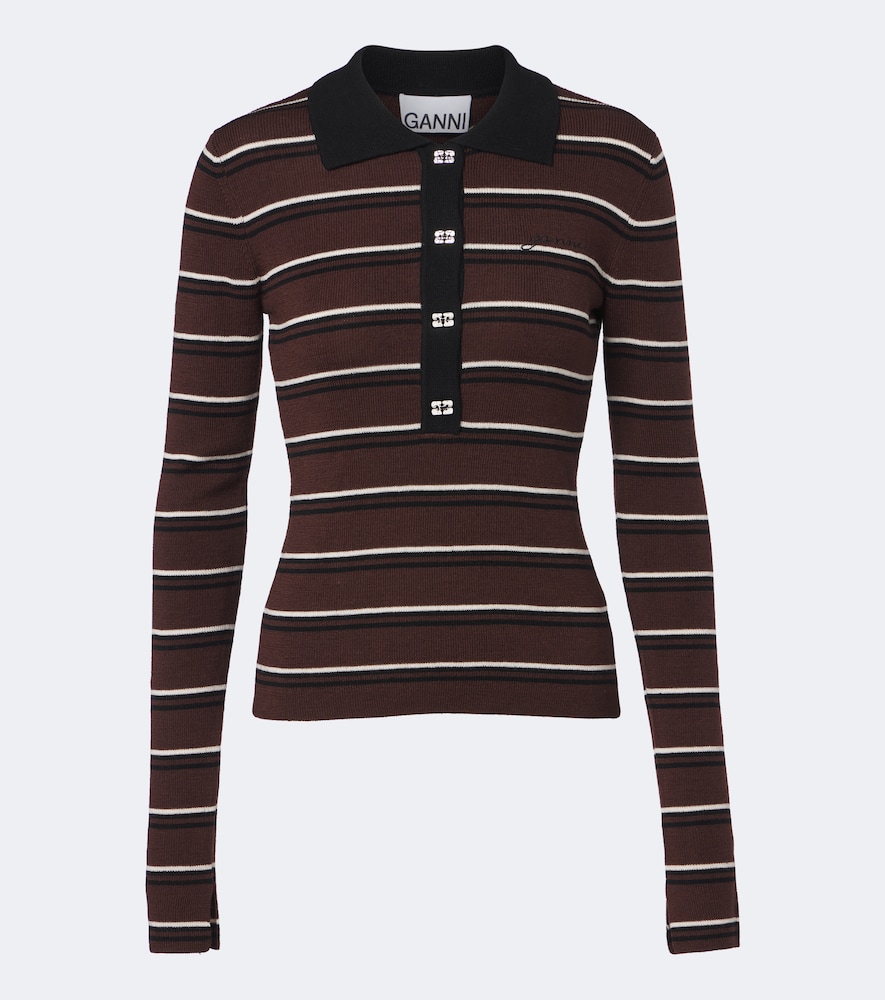 Pullover polo in lana a righe
