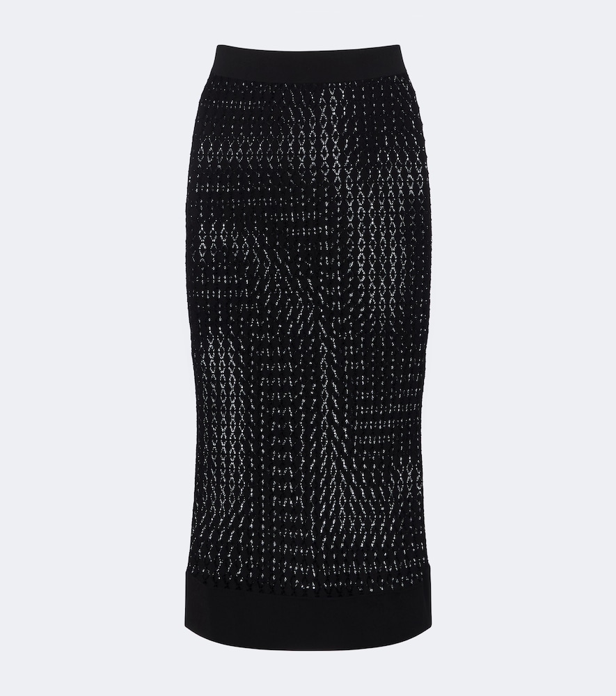 Saint Laurent Semi-sheer Pointelle Midi Skirt In Black