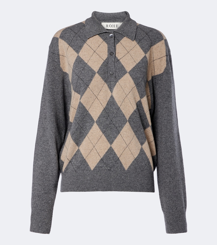 Rohe Women's Grey Argyle Wool-Blend Polo Sweater UK Size 10 - Mytheresa