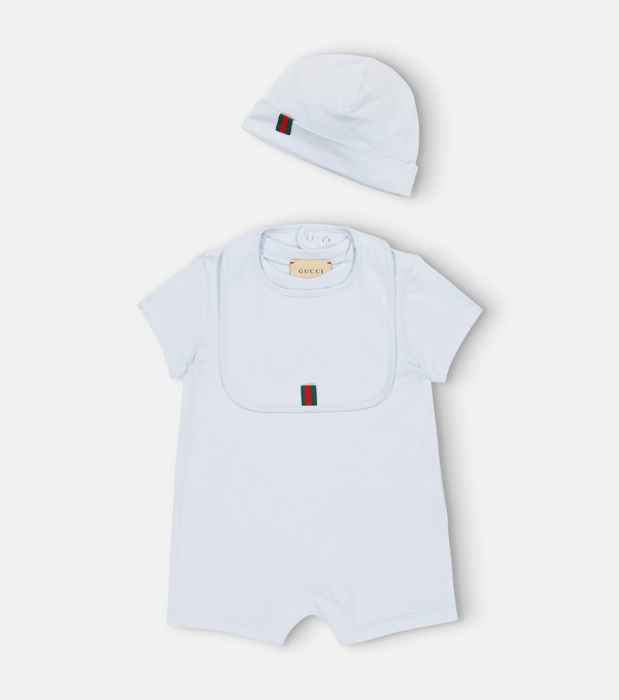 Gucci Kids Baby cotton bodysuit, bib and hat set