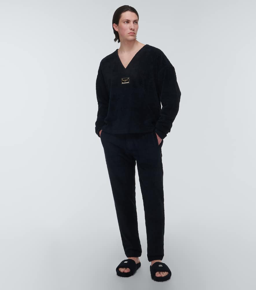 Dolce & Gabbana Terrycloth Slides With Logo Plate In Black