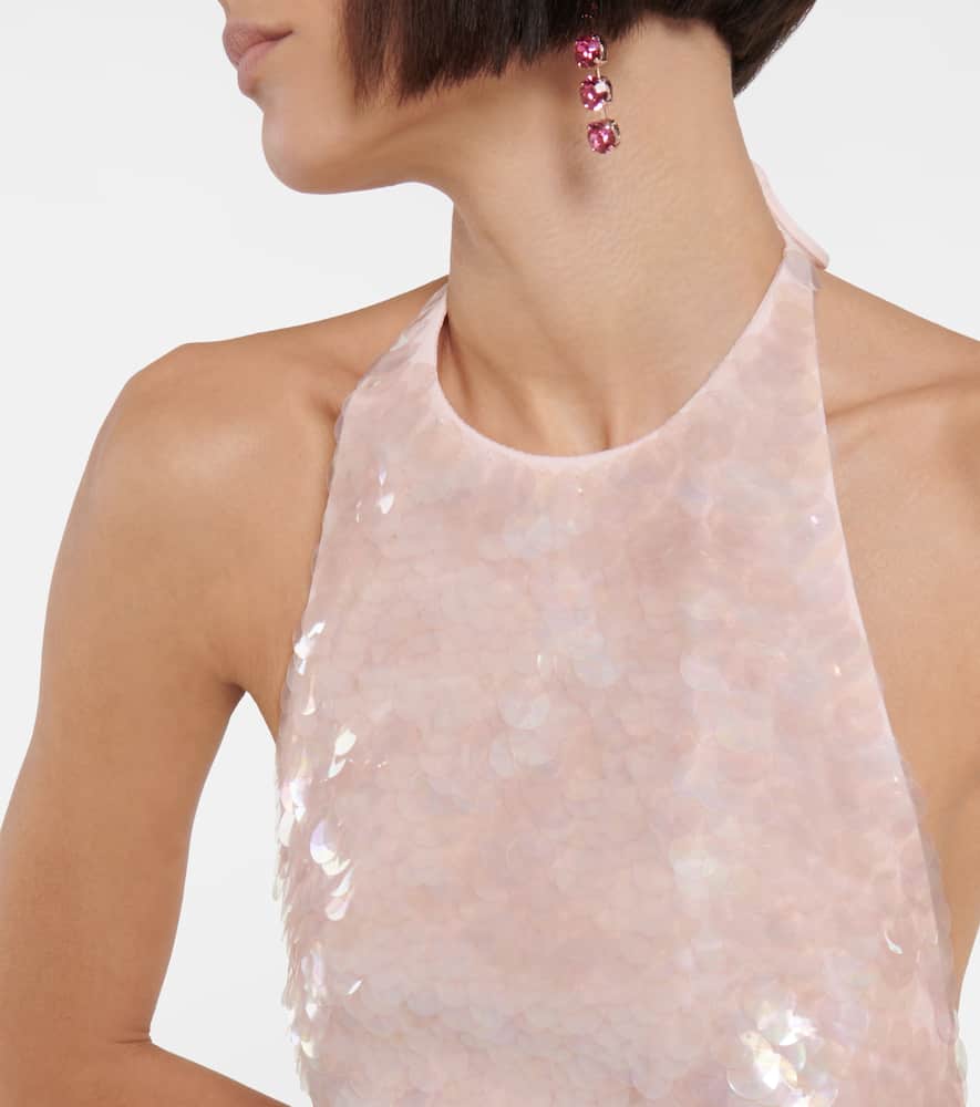 David Koma Gradient Sequined Halter Minidress In Neon Pink