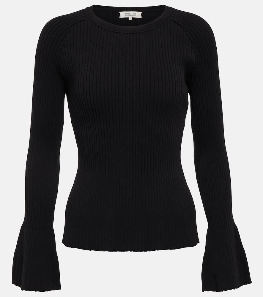 Diane Von Furstenberg Metallic Ribbed-knit Sweater In Black