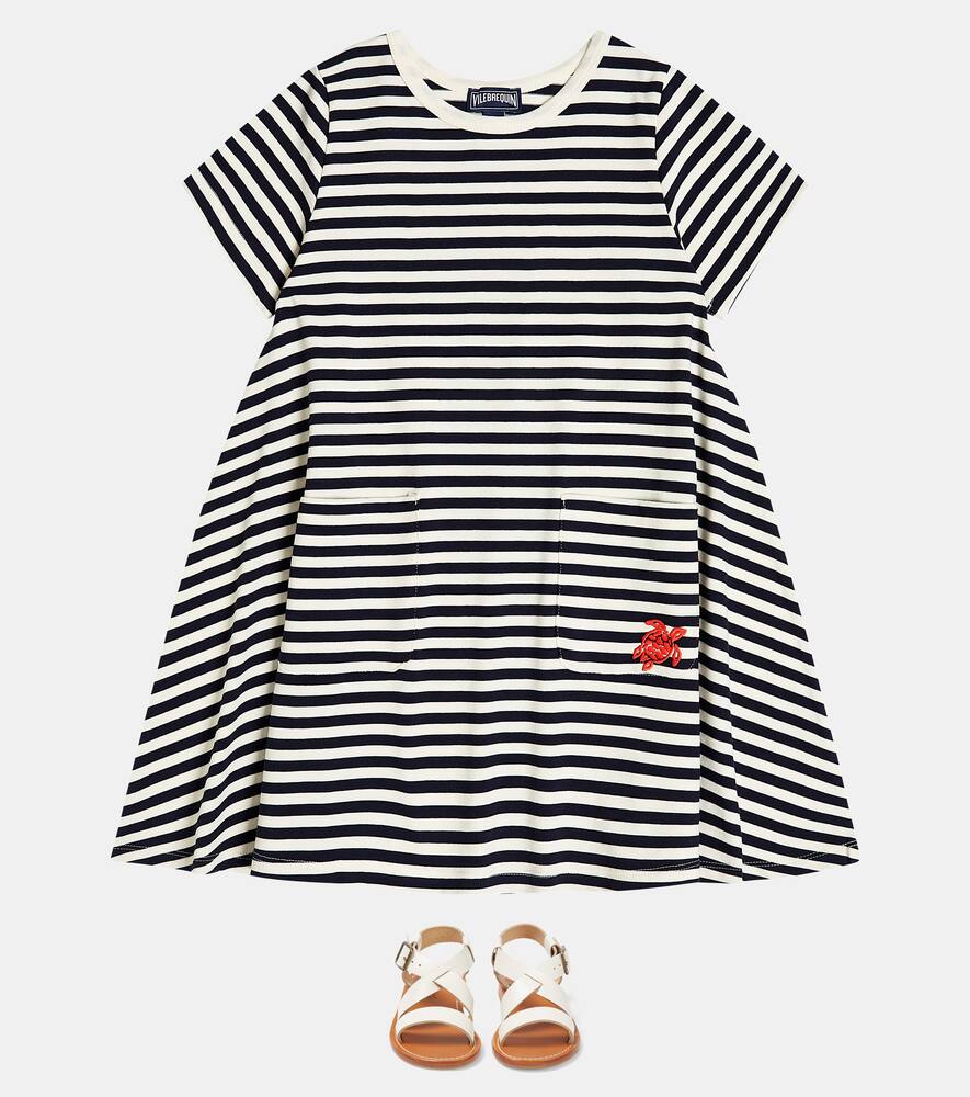 Shop Vilebrequin Embroidered Striped Cotton Dress In Marine / Blanc