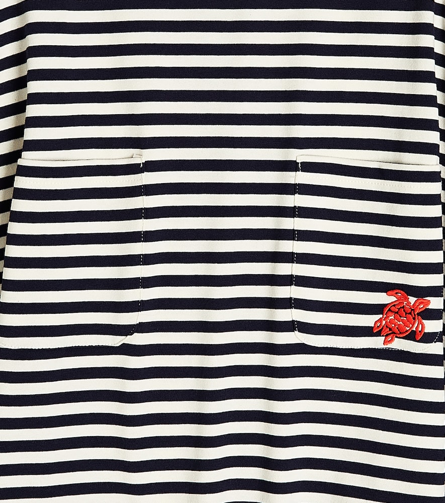 Vilebrequin Embroidered Striped Cotton Dress In Marine / Blanc