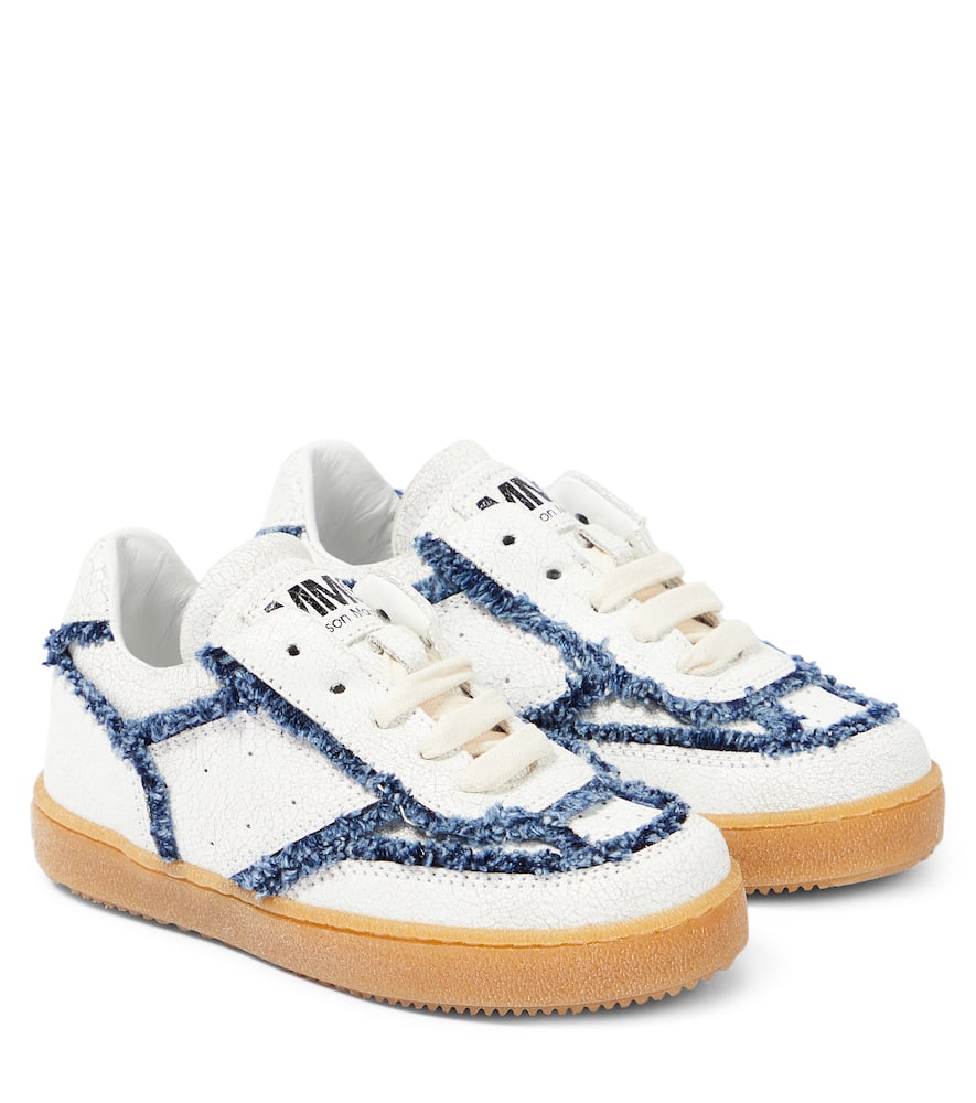 MM6 Maison Margiela Kids Leather denim-trimmed sneakers