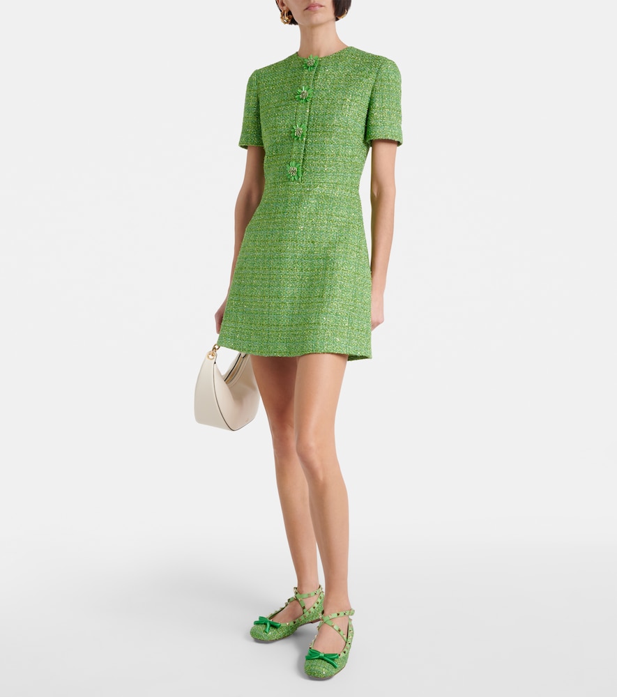 Valentino Garavani Rockstud tweed lamé ballet flats