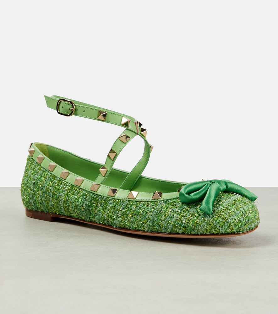 Valentino Garavani Valentino Garavani Ballerinas Rockstud Aus Bouclé Mit Leder 