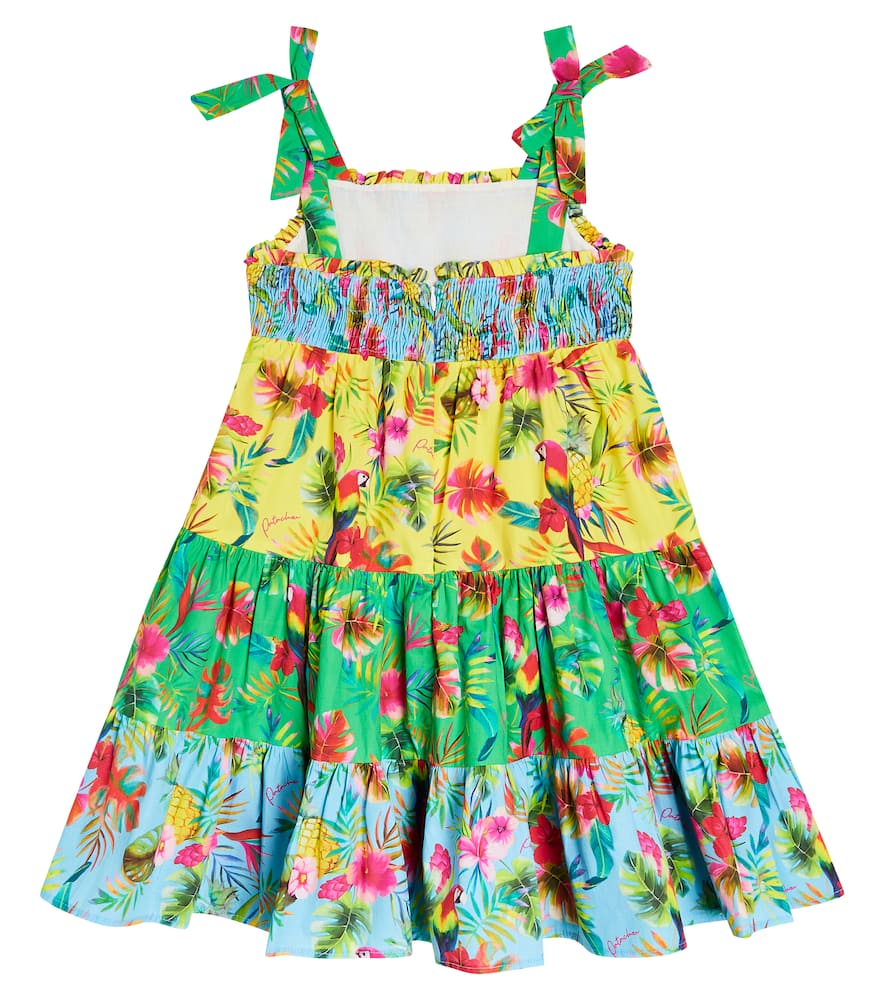 Shop Patachou Printed Tiered Cotton Dress In Multicoloured