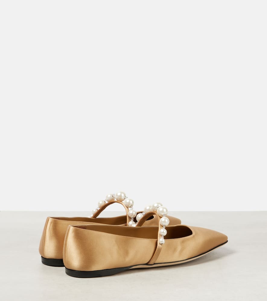 Jimmy Choo Ade Embellished Satin Mary Jane Flats In Beige