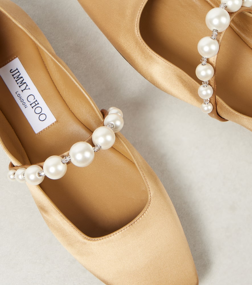 Jimmy Choo Ade Embellished Satin Mary Jane Flats In Beige