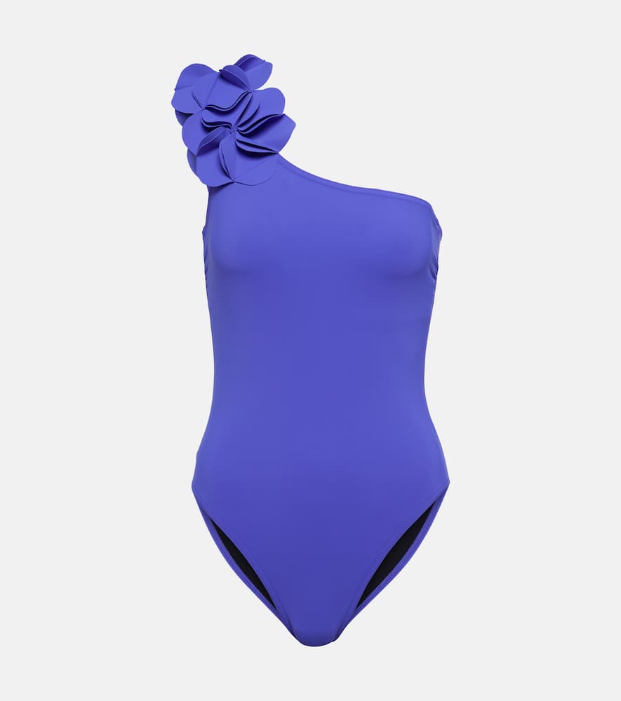 Karla Colletto Tess Floral-appliqué Swimsuit In Ultra Violet