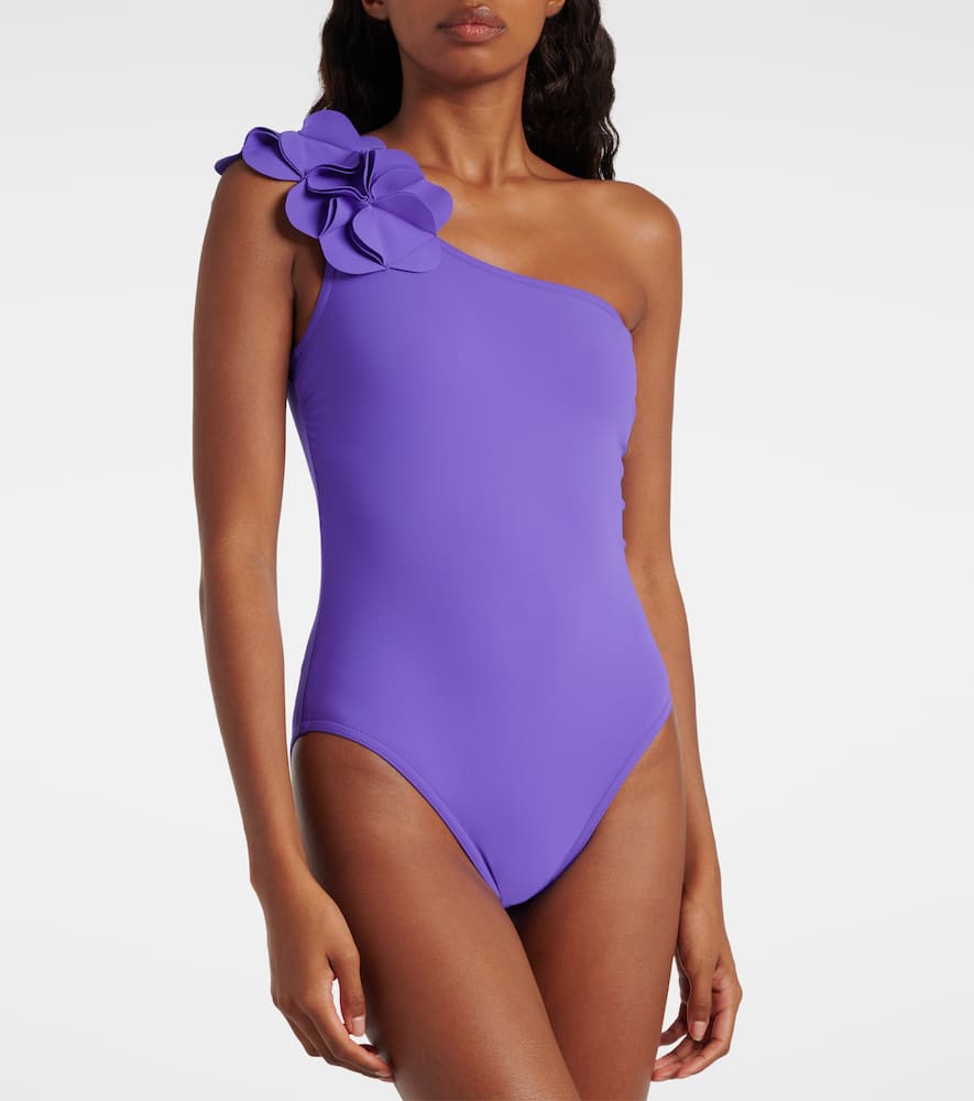 Karla Colletto Tess Floral-appliqué Swimsuit In Ultra Violet