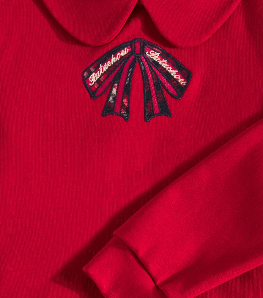Patachou Embroidered Cotton And Tulle Sweater Dress In Red
