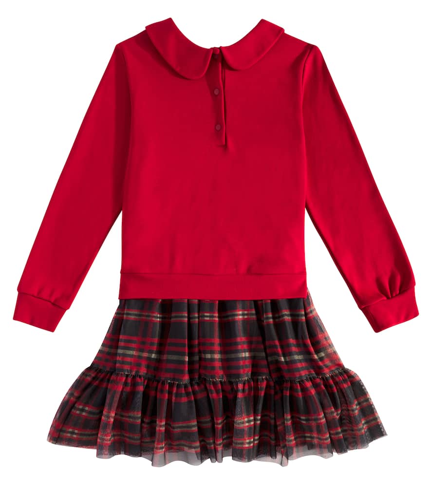 Patachou Embroidered Cotton And Tulle Sweater Dress In Red