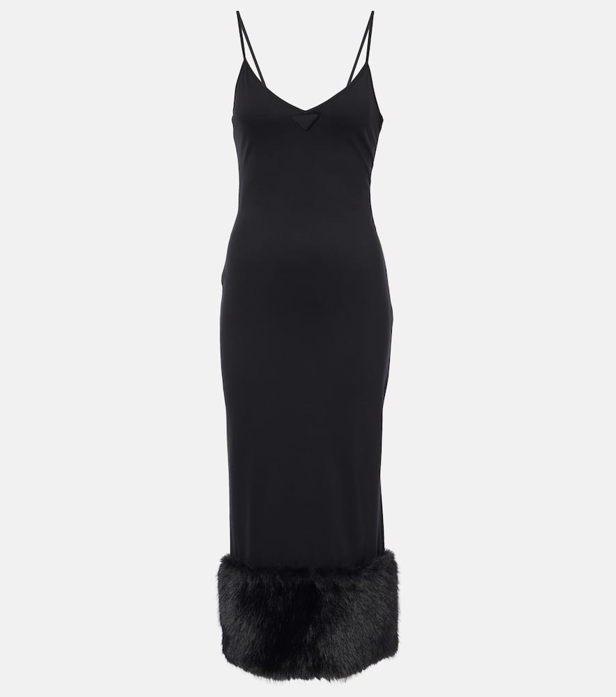 Faux shearling-trimmed midi dress