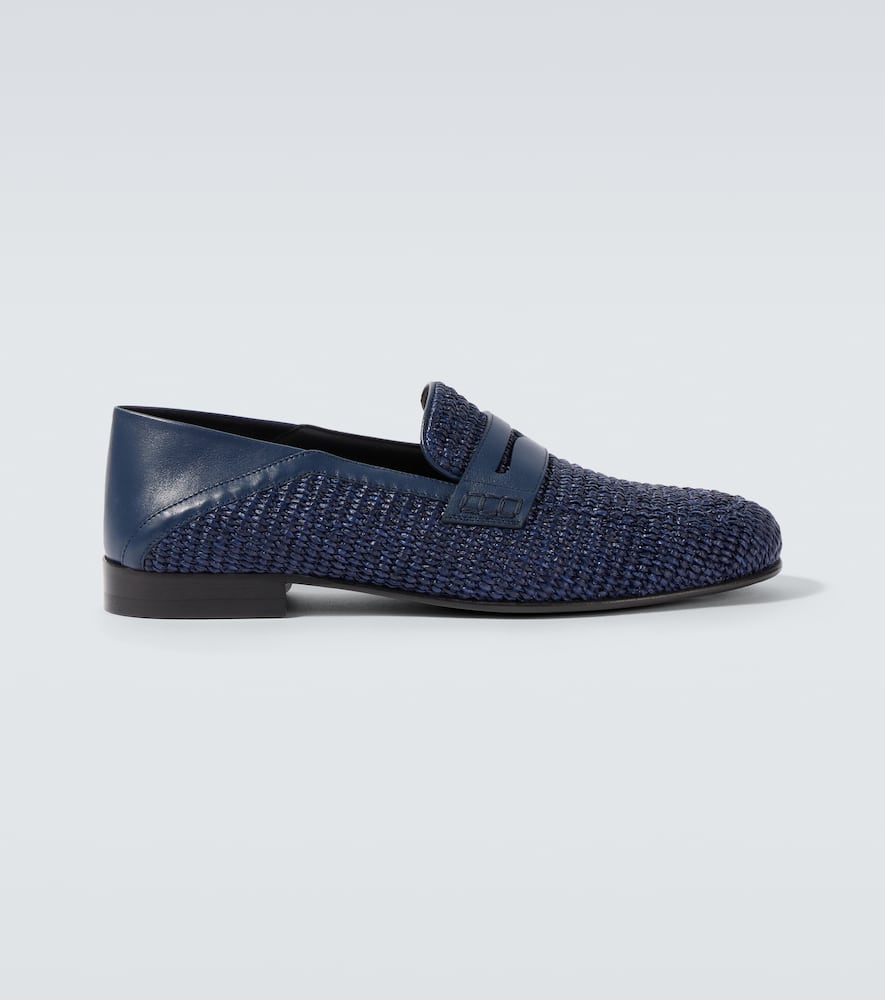 Padstow raffia and leather penny loafers