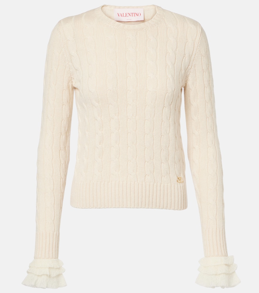 Cable-knit ruffled cashmere sweater