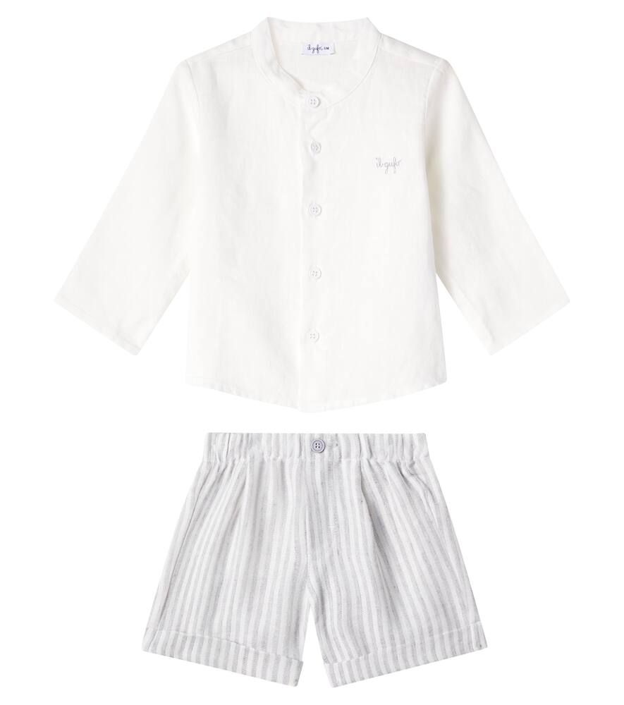 Il Gufo Baby Linen Shirt And Bermuda Shorts Set In White