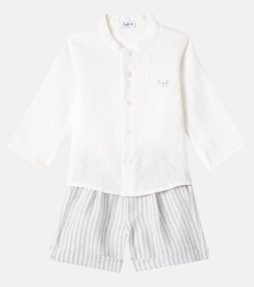 Il Gufo Baby Linen Shirt And Bermuda Shorts Set In White