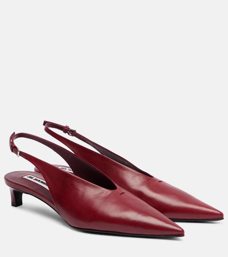 Jil Sander Pointy Leather Slingback Pumps In Red