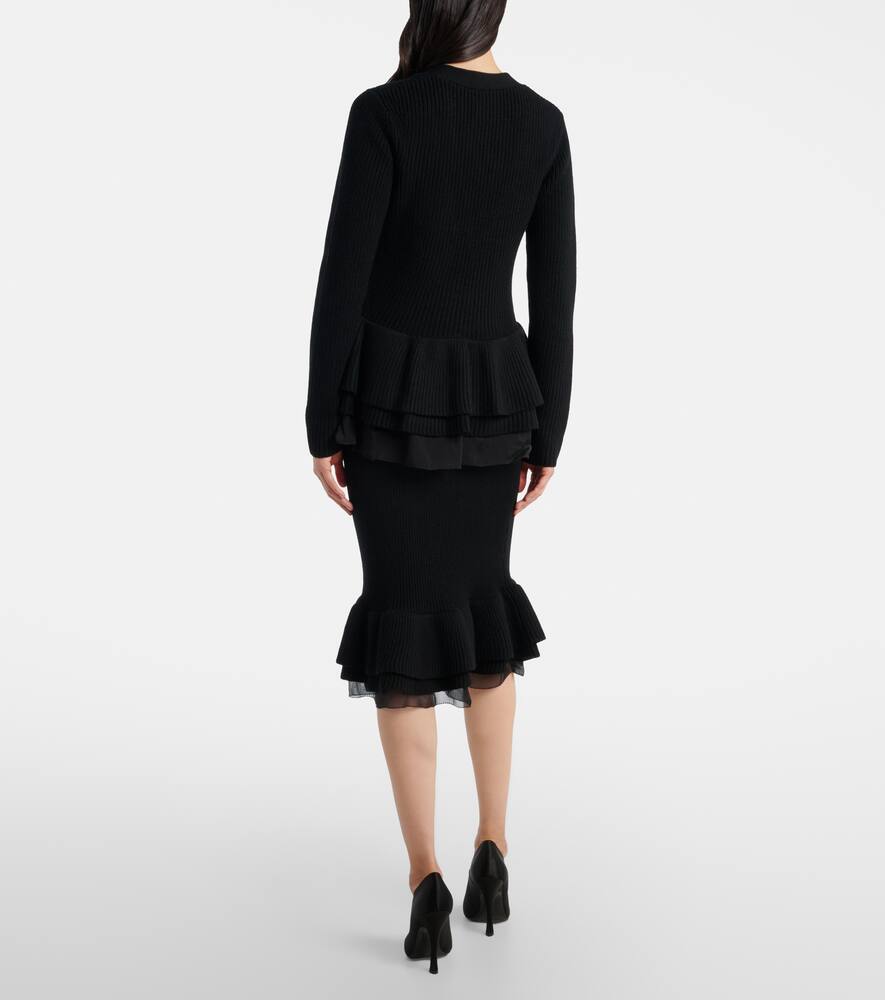 Nina Ricci Wool Cardigan With Ruffled Peplum Xl In Black