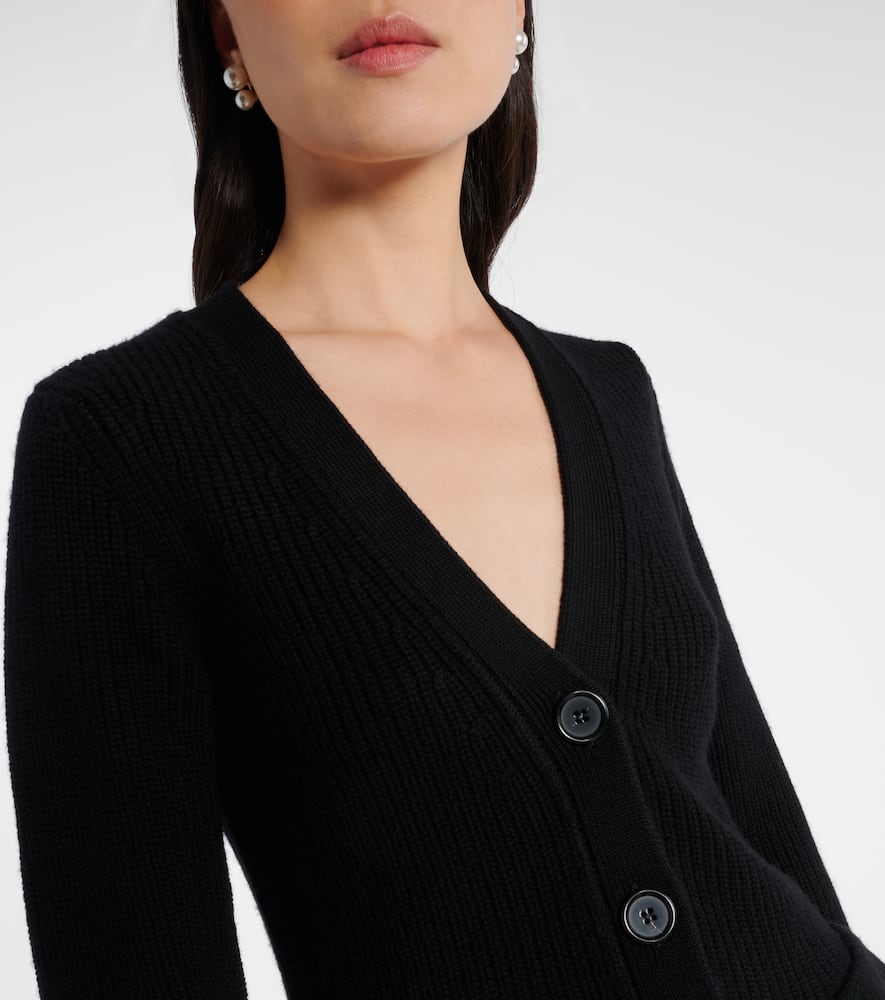 Nina Ricci Wool Cardigan With Ruffled Peplum Xl In Black