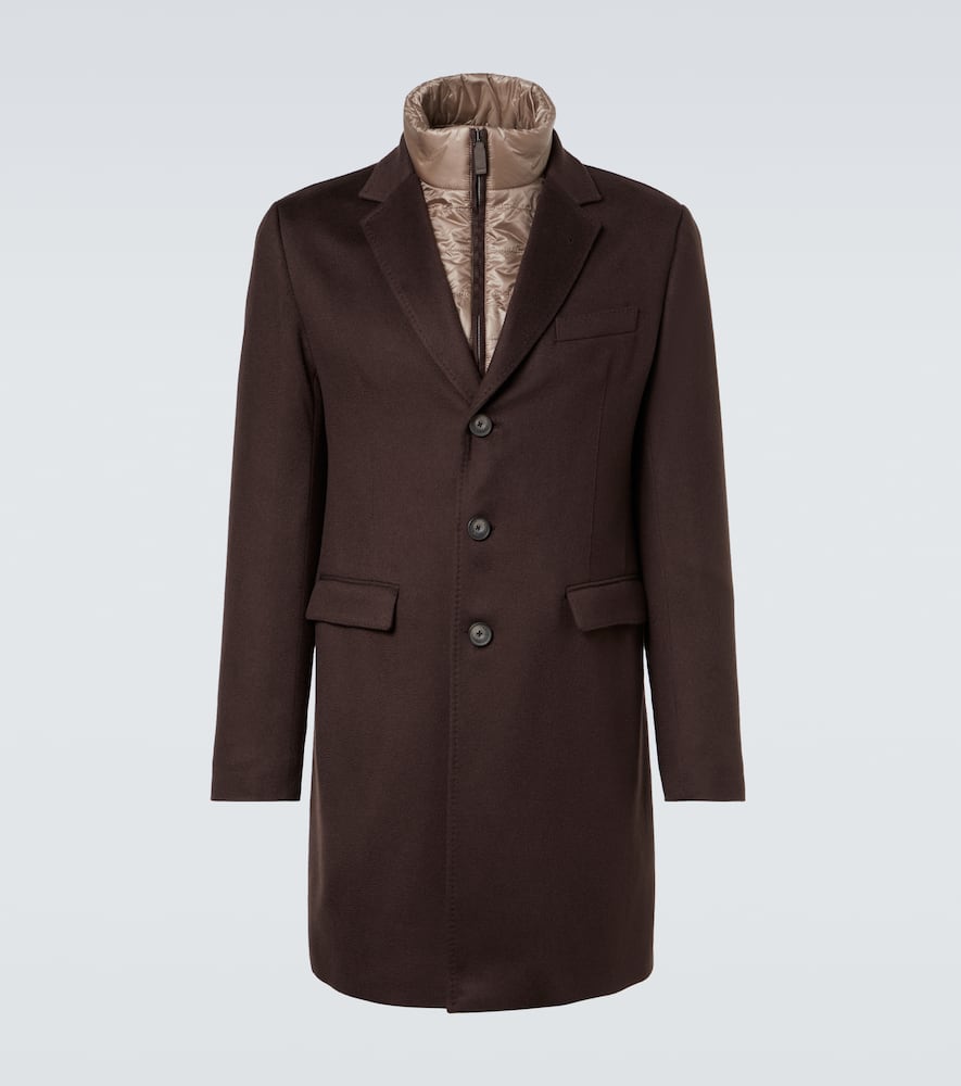 Herno Quilted Nylon-trimmed Cashmere Top Coat In Brown