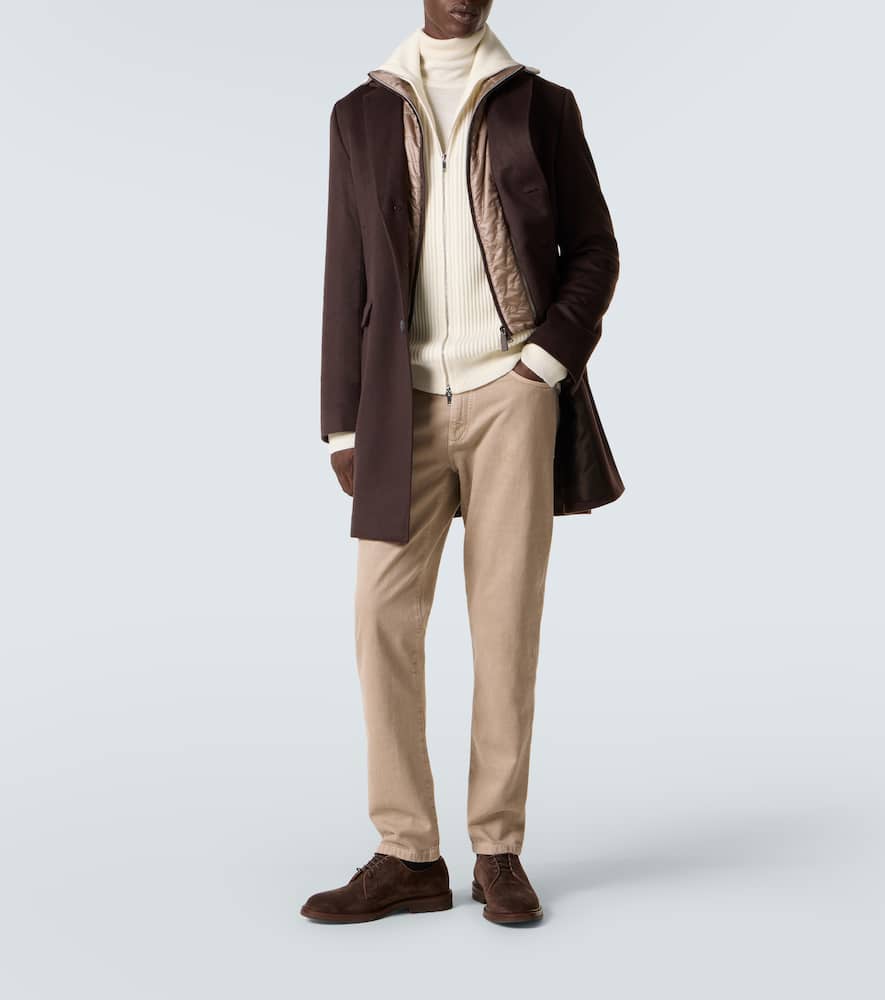 Herno Quilted Nylon-trimmed Cashmere Top Coat In Brown