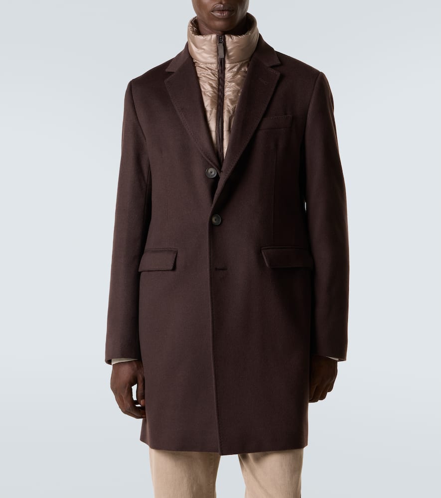 Herno Quilted Nylon-trimmed Cashmere Top Coat In Brown