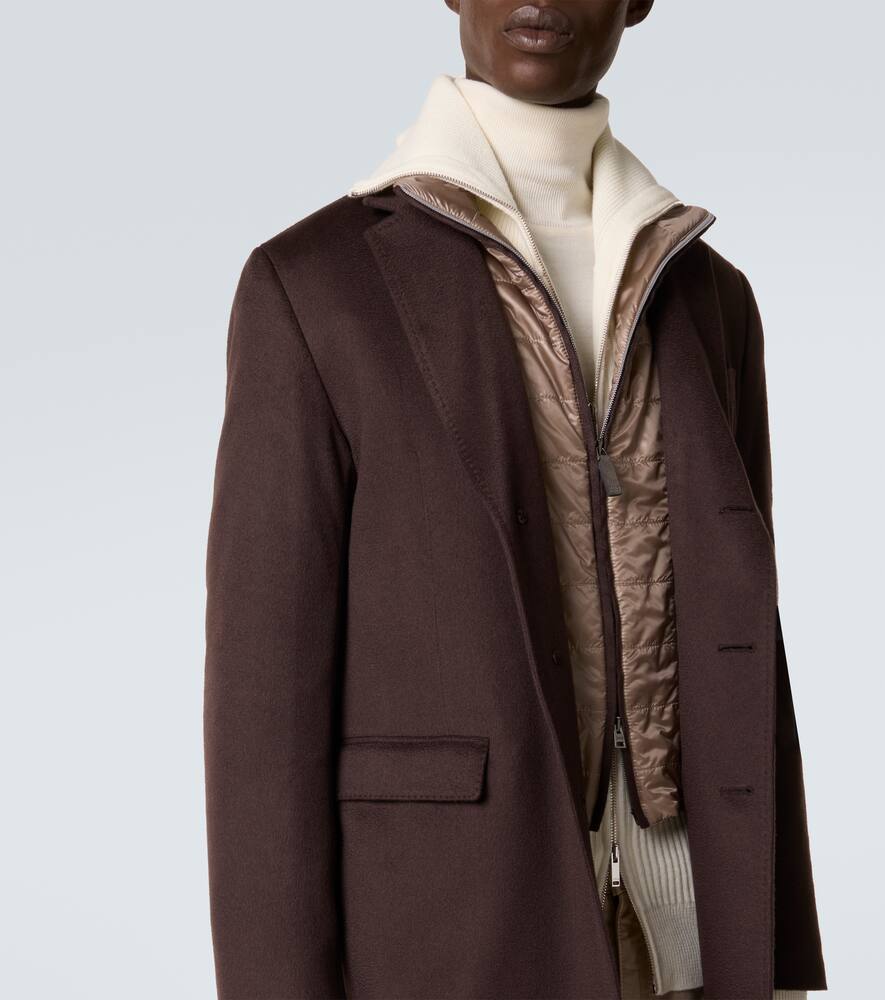 Herno Quilted Nylon-trimmed Cashmere Top Coat In Brown