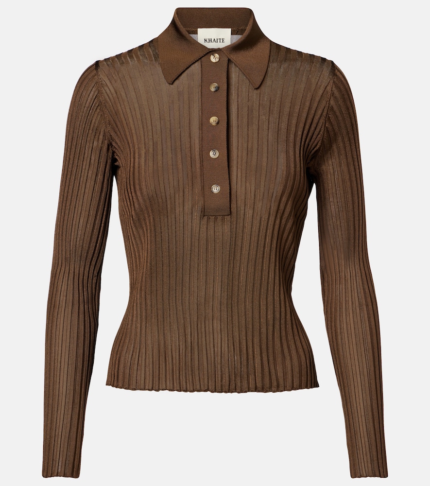 Khaite Vin ribbed-knit sheer polo shirt