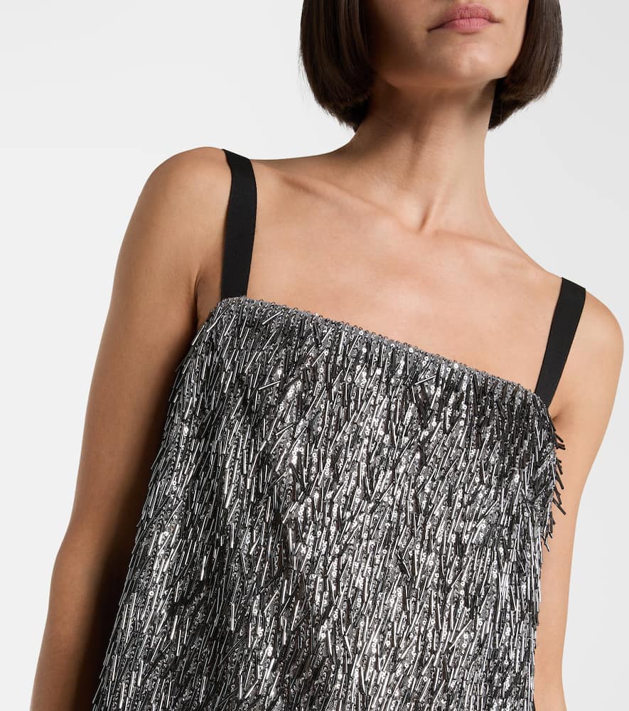 Dolce & Gabbana Mini Dress With Spaghetti Straps And Sequins In Black