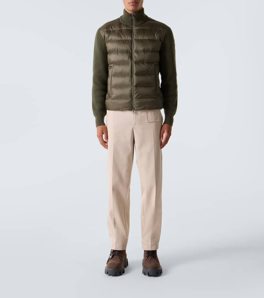 Moncler Men Nylon Down Jacket With Wool And Cashmere Sleeves In Green