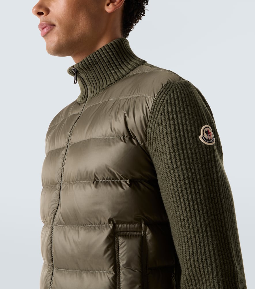 Moncler Men Nylon Down Jacket With Wool And Cashmere Sleeves In Green